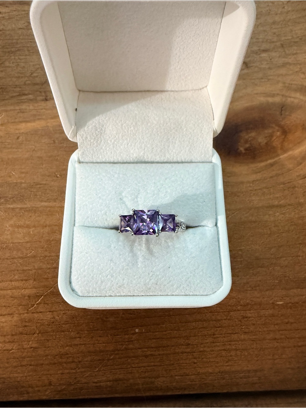 Sterling Silver Purple Three-Stone Princess Cut Ring